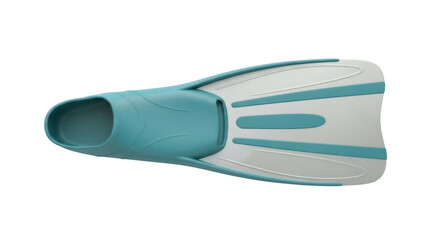 Aqua blue swim fin PNG isolated on transparent background, diving equipment for snorkeling and underwater sports