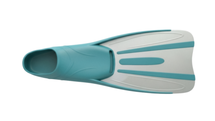 Aqua blue swim fin PNG isolated on transparent background, diving equipment for snorkeling and underwater sports