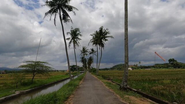 railway in the countryside, POV Motorcycle Riding: Java, Indonesia, South East Asia: