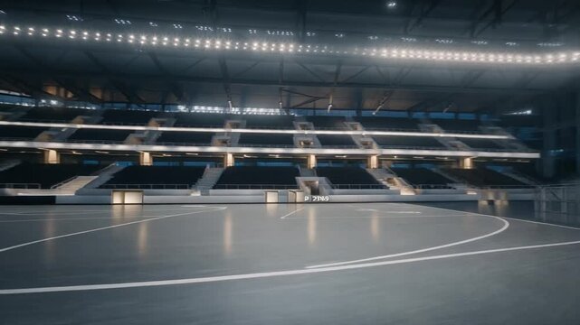 Inside Modern Empty Indoor Sports Arena With Basketball Court.