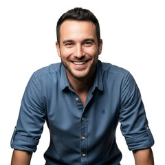 Obraz premium Smiling Man in Blue Shirt Portrait