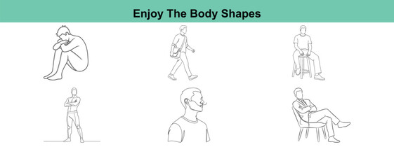 Set of various people body shapes in different poses and standing
