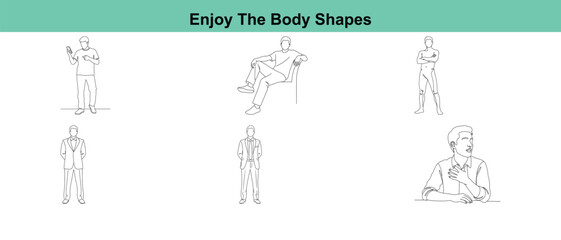 Black line art illustrations of various people in different yoga poses on