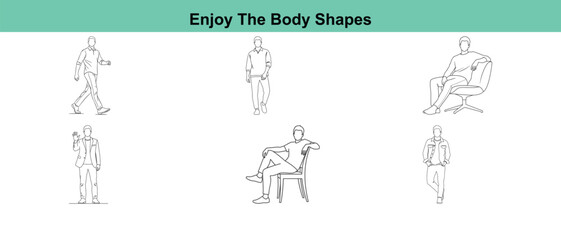 Collection of various human body shapes in different poses and movements