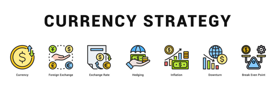 Currency Strategy Modern and clean web banner illustration featuring thematic icons for visual communication