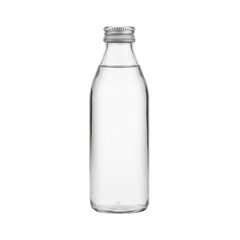 Clear Glass Bottle Filled with Refreshing Clear Liquid and Metal Cap isolated on transparent