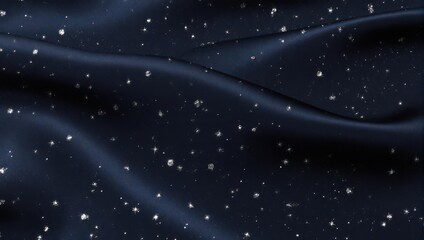 Dark blue fabric with subtle flowing folds and scattered shimmering light particles