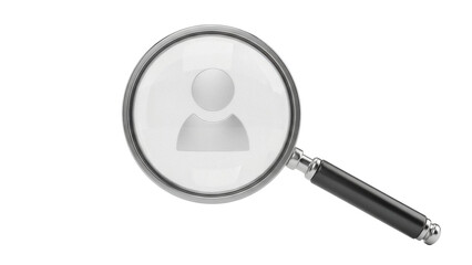 Magnifying glass with person icon PNG isolated on transparent background, search for employee or human resources concept