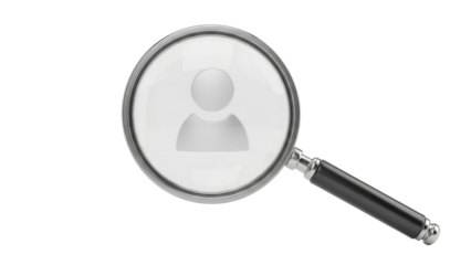 Magnifying glass with person icon PNG isolated on transparent background, search for employee or human resources concept
