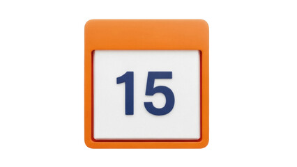 Orange calendar with number 15 isolated PNG, reminder icon for appointments, events, and important dates on transparent background