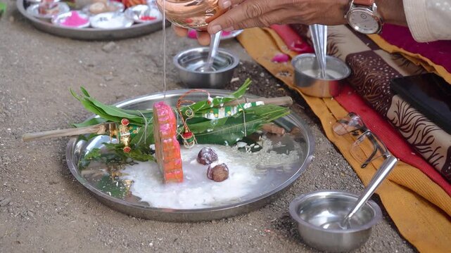 Authentic scene of a traditional Indian marriage vidhi, capturing sacred rituals performed around the holy fire (Agni) under a decorated mandap
