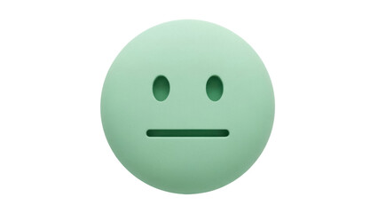 Mint green smiley face PNG isolated on transparent background, simple emoticon with straight mouth for expressing neutral emotion
