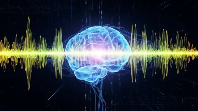 Digital brain visualization and sound waves. 4k video