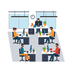 Obraz premium Modern office interior with people working at computers, creating a productive and collaborative work environment in a contemporary setting