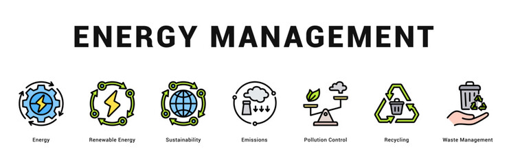Energy Management Modern and clean web banner illustration featuring thematic icons for visual communication