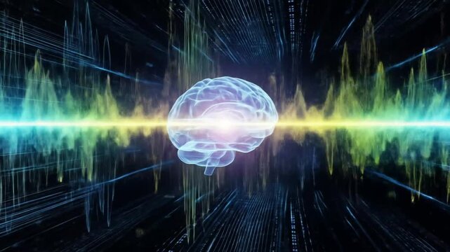 Digital brain visualization and sound waves. 4k video