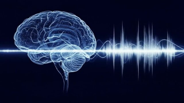 Digital brain visualization and sound waves. 4k video