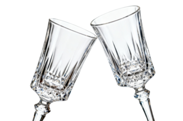 Elegant crystal glasses clinking together in a celebratory toast isolated on transparent background