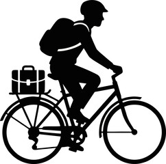 Fototapeta premium Eco Transportation Silhouette Vector. Commuter Riding Bicycle to Work Isolated on White Background