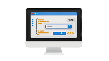 Computer Monitor Displaying HTML Code and Search Bar
