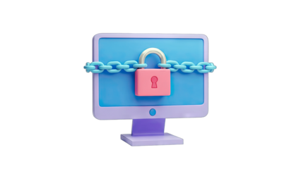Computer Monitor Secured with Lock and Chain - Data Protection Concept