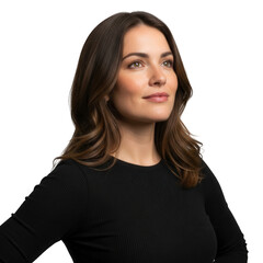 Young Woman in Black Sweater Posing Against Dark Background