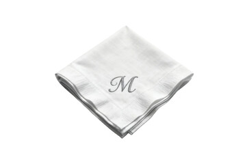 Embroidered Monogrammed White Linen Handkerchief Isolated on transparent background