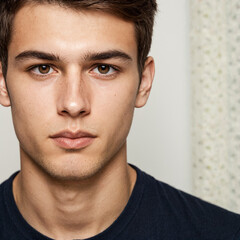 Fototapeta premium close up candid portrait of young man with serious determined look