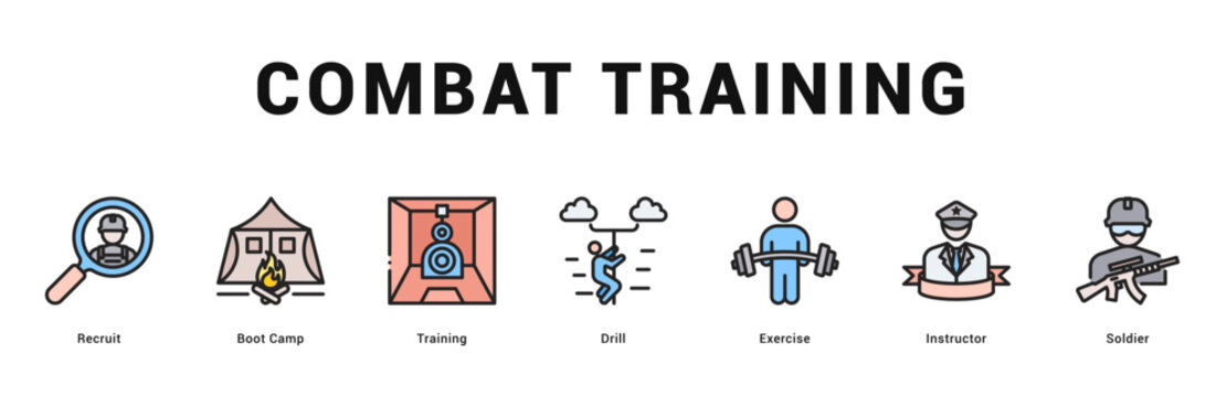 Combat Training Modern and clean web banner illustration featuring thematic icons for visual communication