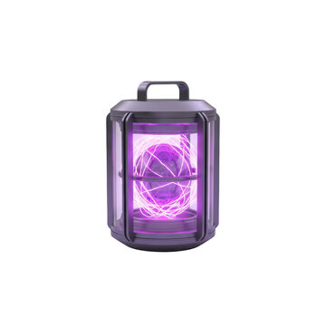 Futuristic energy containment device emitting vibrant purple luminescence isolated on transparent