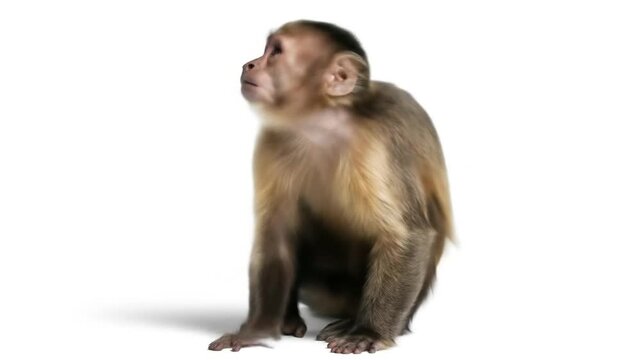 Charming Capuchin Monkey Posing with Curiosity on Clean White Background, displaying curious,