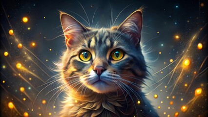 A Majestic Feline Portrait Enveloped in Glowing Stardust, a Captivating Image of Mystical Beauty