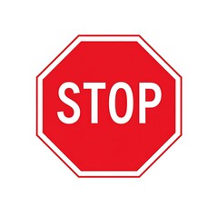 A classic traffic sign. Bright red octagon, white border, bold white text. Isolated on white background, conveying an urgent message