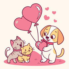 Cute Valentine Pets Vector
