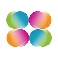 Colorful infographic pie chart with overlapping circular shapes. Flower form graphic circle divided in 4 segments.Vector, illustration.