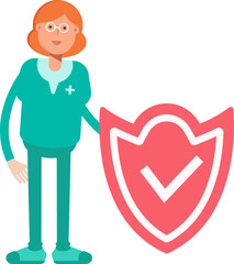 Female Doctor Character and Check Mark Shield
