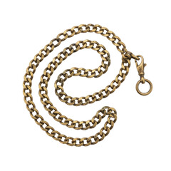 Intricate vintage gold curb chain with clasp isolated on a dark background