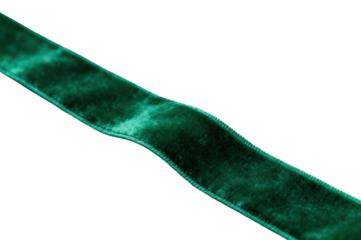 Luxurious emerald green velvet ribbon detail on a stark transparent background isolated on transparent