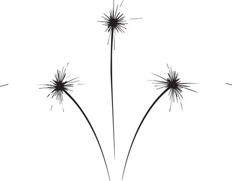 Three abstract dandelion seed heads exploding against a white background