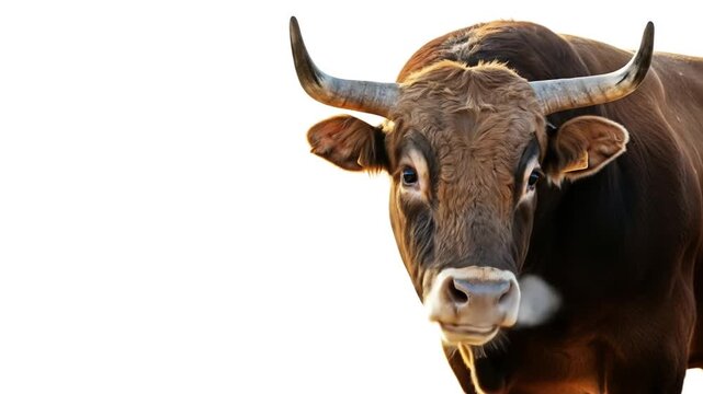 Gaur Bull Animation: Majestic Bovine Breathing in Cold Air on White Background Sequence