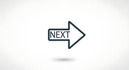 Next button navigation arrow icon on white background with shadow, indicating direction and progression in digital interface, user experience concept