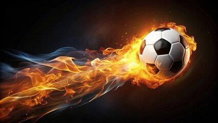 Naklejka premium Fiery Soccer Ball in Motion A Dynamic Image of a Blazing Sphere