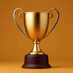 Fototapeta premium Golden trophy award cup winner prize victory award metal trophy pedestal base handle design shiny finish