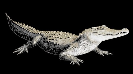 Naklejka premium Detailed Illustration of a Stylized Crocodile on a Dark Background