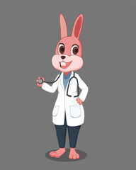 cartoon bunny or rabbit as a doctor with a stethoscope vector illustration 