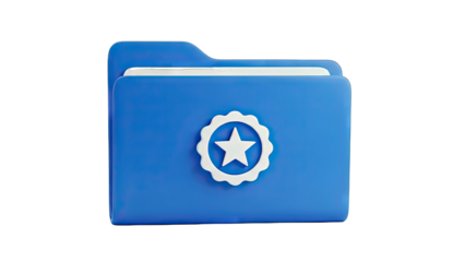 Blue Folder with Star Badge on White Background