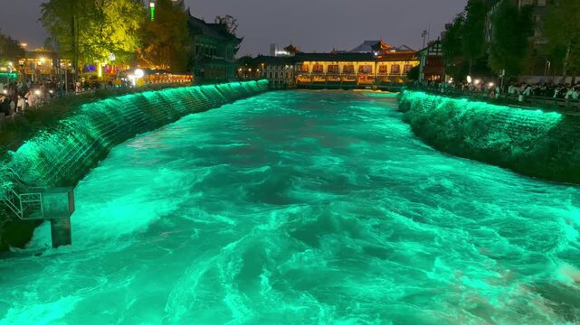 The Dujiangyan irrigation system consists of two major bridges, the Nanqiao Bridge and the Langqiao Bridge, located near the ancient city of Guanxian in Chengdu, Sichuan, China