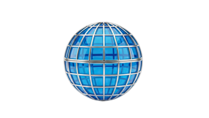Blue Globe with Grid on White Background