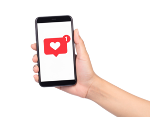 Hand holding phone with like icon