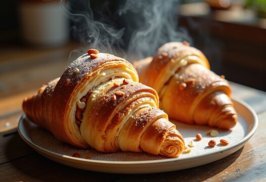 Irresistibly Flaky Almond Croissant Gourmet Pastry Delicately Layered with Rich Filling